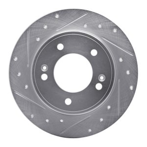 Hyundai Elantra Coupe Brake Rotor (1) - Rear Left - R1 Concepts - Drilled & Slotted - Silver - `11-`25